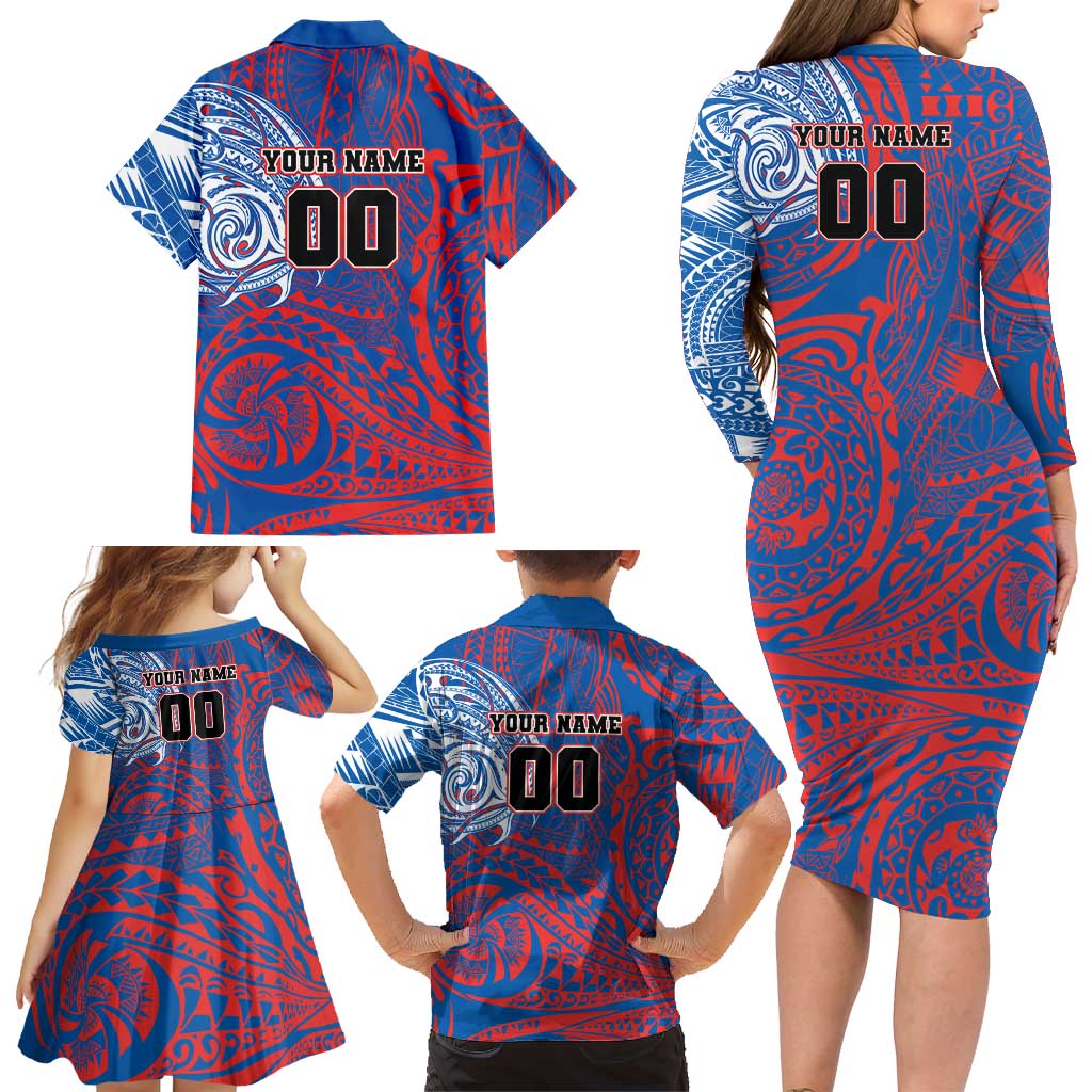 Personalized Newcastle Knights Family Matching Long Sleeve Bodycon Dress and Hawaiian Shirt Polynesian Tribal Chest and Sleeve Tattoo