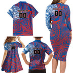 Personalized Newcastle Knights Family Matching Long Sleeve Bodycon Dress and Hawaiian Shirt Polynesian Tribal Chest and Sleeve Tattoo