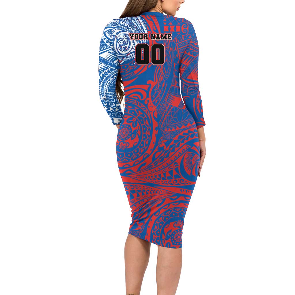 Personalized Newcastle Knights Family Matching Long Sleeve Bodycon Dress and Hawaiian Shirt Polynesian Tribal Chest and Sleeve Tattoo
