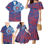 Personalized Newcastle Knights Family Matching Mermaid Dress and Hawaiian Shirt Polynesian Tribal Chest and Sleeve Tattoo