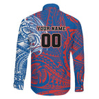 Personalized Newcastle Knights Family Matching Off The Shoulder Long Sleeve Dress and Hawaiian Shirt Polynesian Tribal Chest and Sleeve Tattoo