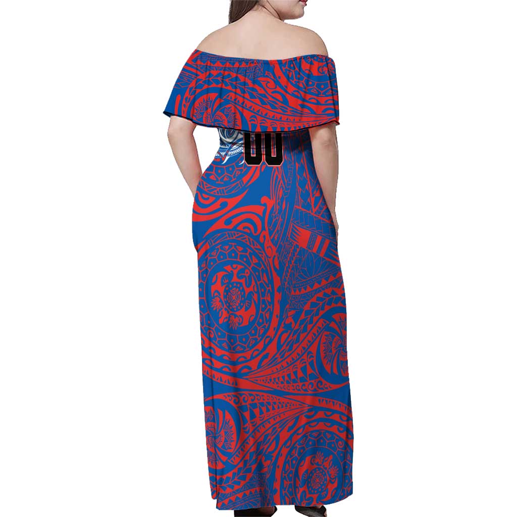 Personalized Newcastle Knights Family Matching Off Shoulder Maxi Dress and Hawaiian Shirt Polynesian Tribal Chest and Sleeve Tattoo