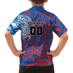 Personalized Newcastle Knights Family Matching Off Shoulder Short Dress and Hawaiian Shirt Polynesian Tribal Chest and Sleeve Tattoo