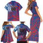 Personalized Newcastle Knights Family Matching Short Sleeve Bodycon Dress and Hawaiian Shirt Polynesian Tribal Chest and Sleeve Tattoo