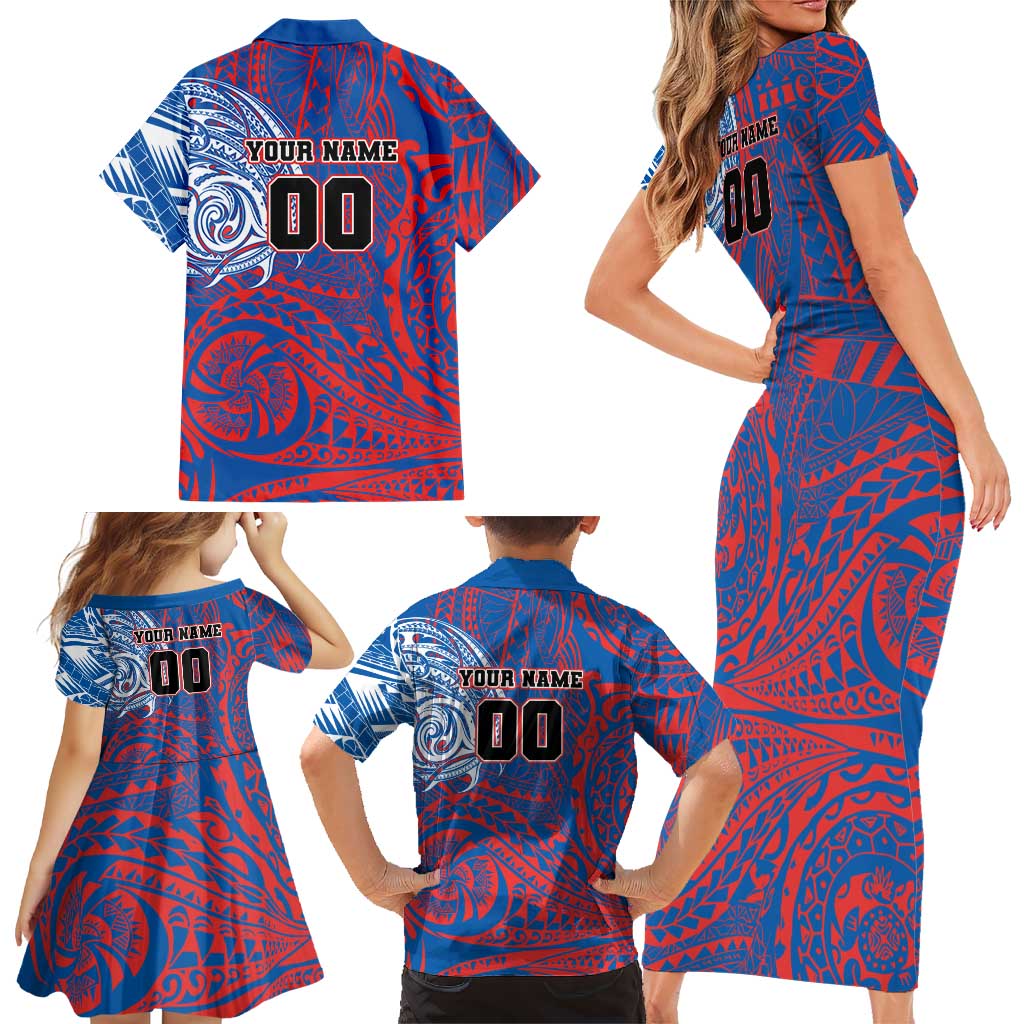 Personalized Newcastle Knights Family Matching Short Sleeve Bodycon Dress and Hawaiian Shirt Polynesian Tribal Chest and Sleeve Tattoo