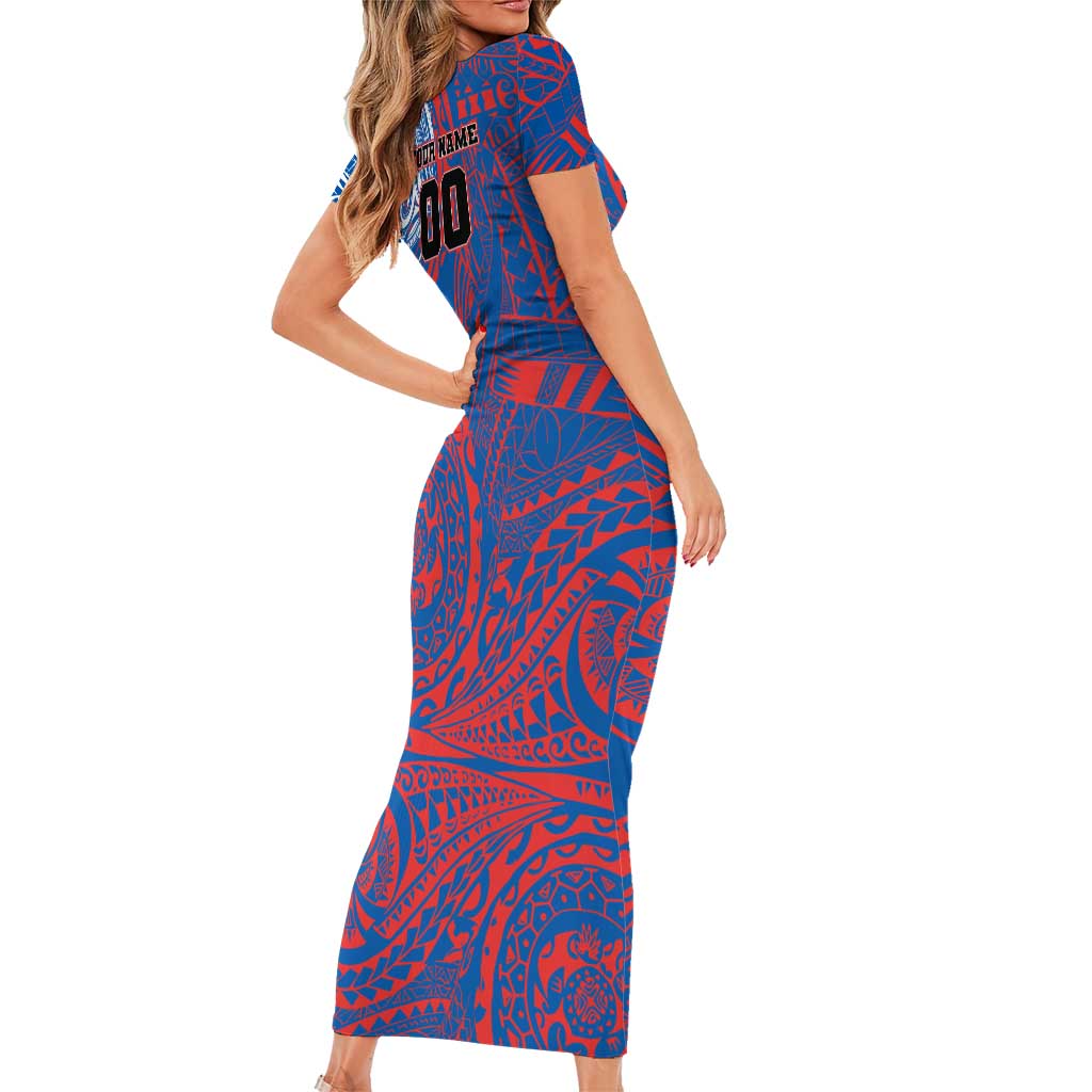 Personalized Newcastle Knights Family Matching Short Sleeve Bodycon Dress and Hawaiian Shirt Polynesian Tribal Chest and Sleeve Tattoo