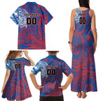 Personalized Newcastle Knights Family Matching Tank Maxi Dress and Hawaiian Shirt Polynesian Tribal Chest and Sleeve Tattoo