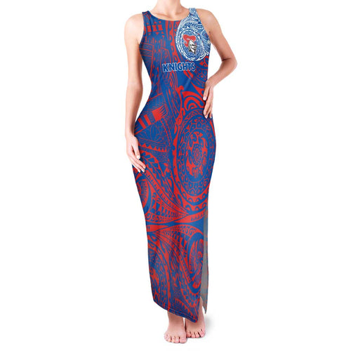 Personalized Newcastle Knights Family Matching Tank Maxi Dress and Hawaiian Shirt Polynesian Tribal Chest and Sleeve Tattoo