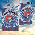 Personalized Newcastle Knights Garden Flag Polynesian Tribal Chest and Sleeve Tattoo