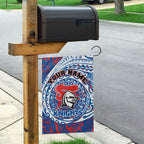Personalized Newcastle Knights Garden Flag Polynesian Tribal Chest and Sleeve Tattoo