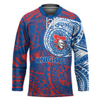 Personalized Newcastle Knights Hockey Jersey Polynesian Tribal Chest and Sleeve Tattoo