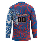 Personalized Newcastle Knights Hockey Jersey Polynesian Tribal Chest and Sleeve Tattoo