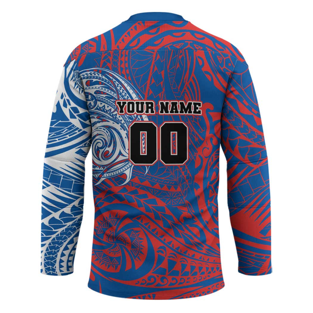 Personalized Newcastle Knights Hockey Jersey Polynesian Tribal Chest and Sleeve Tattoo