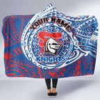 Personalized Newcastle Knights Hooded Blanket Polynesian Tribal Chest and Sleeve Tattoo
