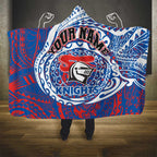 Personalized Newcastle Knights Hooded Blanket Polynesian Tribal Chest and Sleeve Tattoo