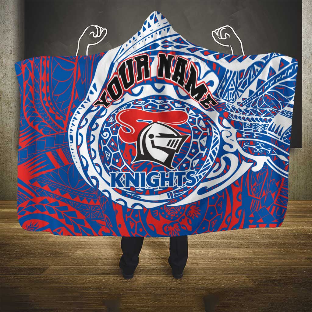 Personalized Newcastle Knights Hooded Blanket Polynesian Tribal Chest and Sleeve Tattoo