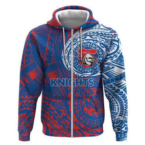 Personalized Newcastle Knights Hoodie Polynesian Tribal Chest and Sleeve Tattoo