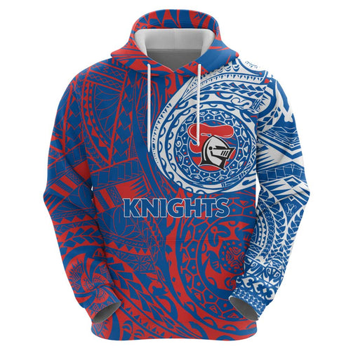 Personalized Newcastle Knights Hoodie Polynesian Tribal Chest and Sleeve Tattoo