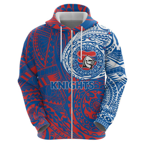 Personalized Newcastle Knights Hoodie Polynesian Tribal Chest and Sleeve Tattoo