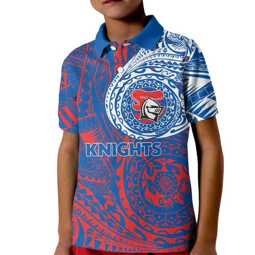 Personalized Newcastle Knights Kid Polo Shirt Polynesian Tribal Chest and Sleeve Tattoo