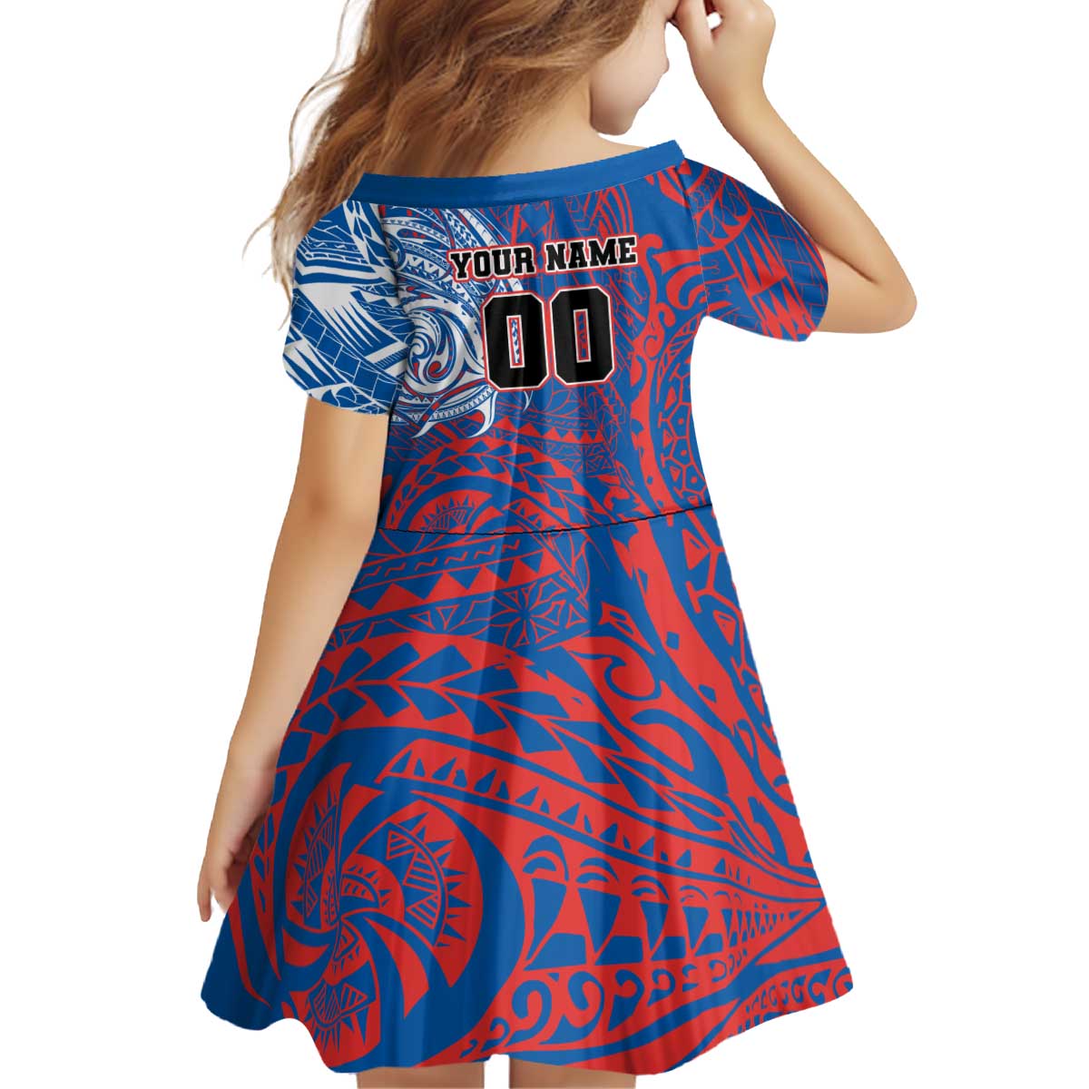 Personalized Newcastle Knights Kid Short Sleeve Dress Polynesian Tribal Chest and Sleeve Tattoo