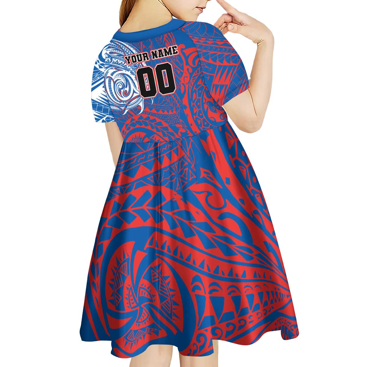 Personalized Newcastle Knights Kid Short Sleeve Dress Polynesian Tribal Chest and Sleeve Tattoo