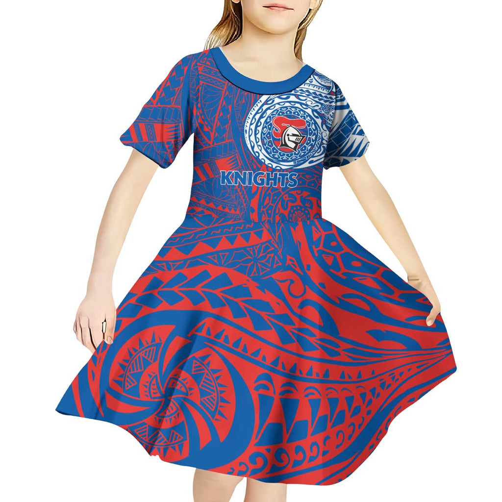 Personalized Newcastle Knights Kid Short Sleeve Dress Polynesian Tribal Chest and Sleeve Tattoo