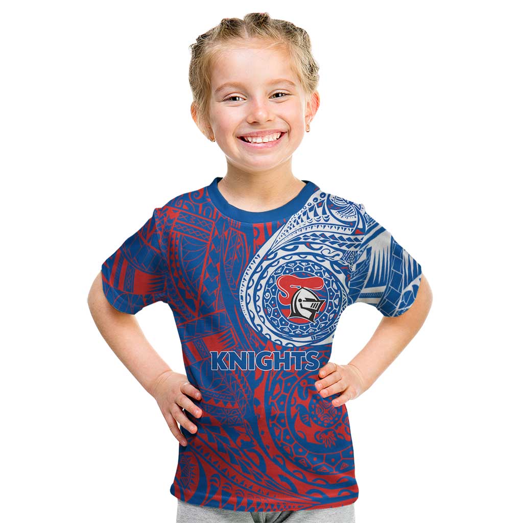 Personalized Newcastle Knights Kid T Shirt Polynesian Tribal Chest and Sleeve Tattoo