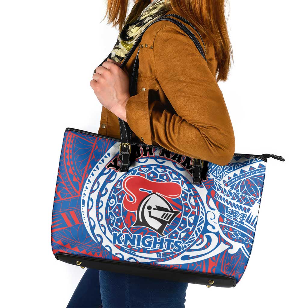 Personalized Newcastle Knights Leather Tote Bag Polynesian Tribal Chest and Sleeve Tattoo