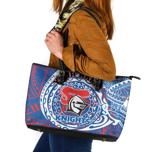 Personalized Newcastle Knights Leather Tote Bag Polynesian Tribal Chest and Sleeve Tattoo