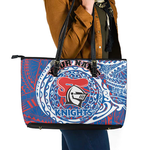 Personalized Newcastle Knights Leather Tote Bag Polynesian Tribal Chest and Sleeve Tattoo