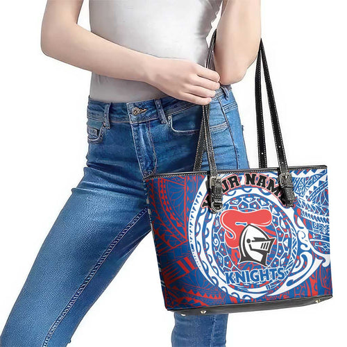 Personalized Newcastle Knights Leather Tote Bag Polynesian Tribal Chest and Sleeve Tattoo