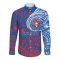 Personalized Newcastle Knights Long Sleeve Button Shirt Polynesian Tribal Chest and Sleeve Tattoo