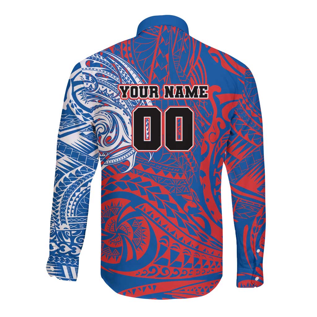Personalized Newcastle Knights Long Sleeve Button Shirt Polynesian Tribal Chest and Sleeve Tattoo