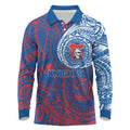 Personalized Newcastle Knights Long Sleeve Polo Shirt Polynesian Tribal Chest and Sleeve Tattoo