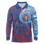 Personalized Newcastle Knights Long Sleeve Polo Shirt Polynesian Tribal Chest and Sleeve Tattoo