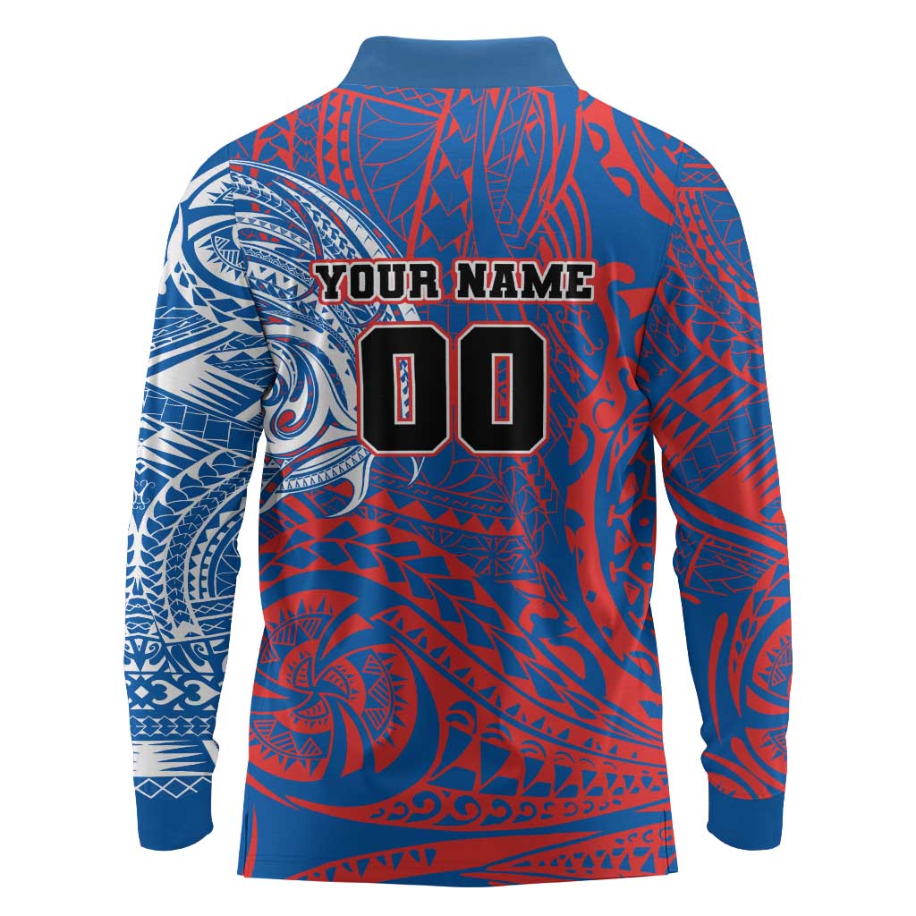 Personalized Newcastle Knights Long Sleeve Polo Shirt Polynesian Tribal Chest and Sleeve Tattoo