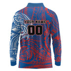 Personalized Newcastle Knights Long Sleeve Polo Shirt Polynesian Tribal Chest and Sleeve Tattoo