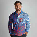 Personalized Newcastle Knights Long Sleeve Polo Shirt Polynesian Tribal Chest and Sleeve Tattoo