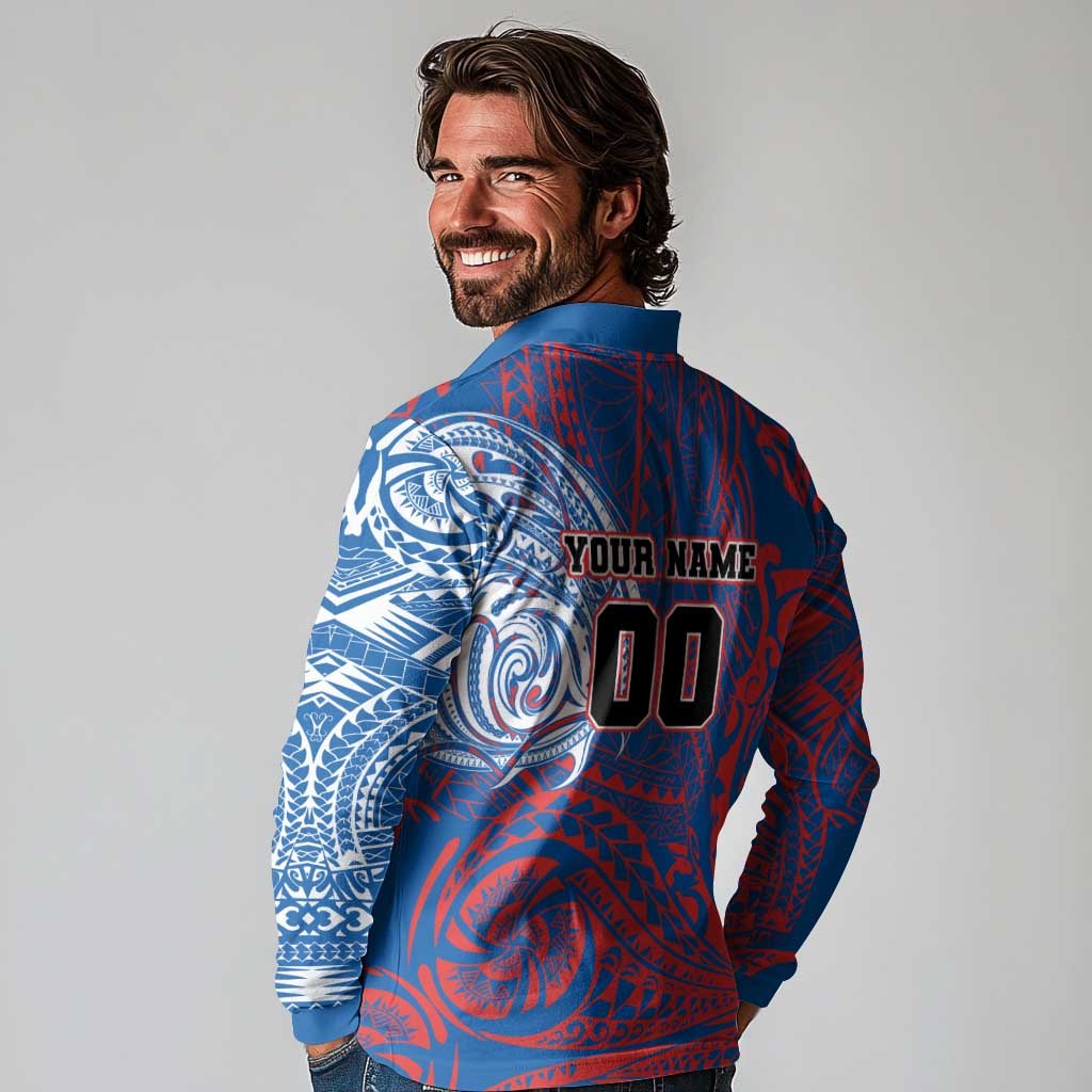 Personalized Newcastle Knights Long Sleeve Polo Shirt Polynesian Tribal Chest and Sleeve Tattoo