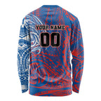 Personalized Newcastle Knights Long Sleeve Shirt Polynesian Tribal Chest and Sleeve Tattoo