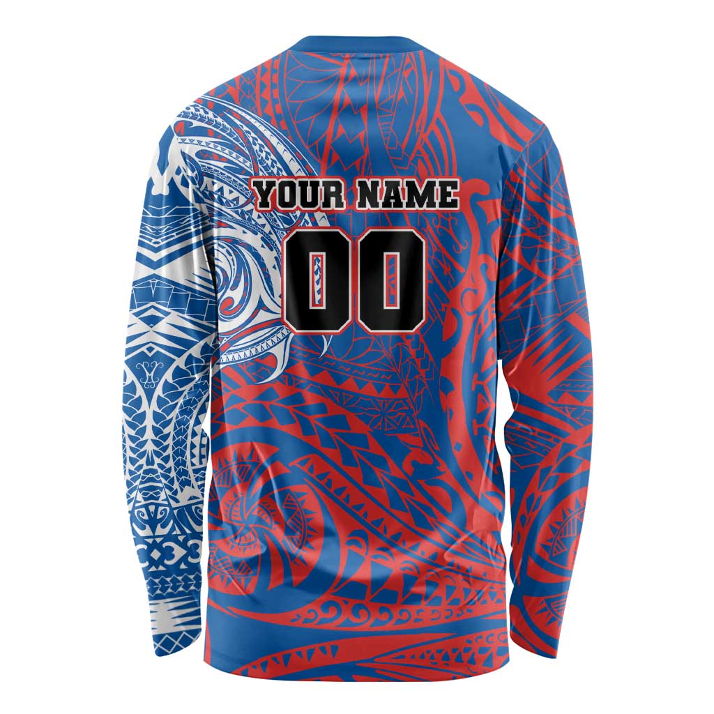 Personalized Newcastle Knights Long Sleeve Shirt Polynesian Tribal Chest and Sleeve Tattoo