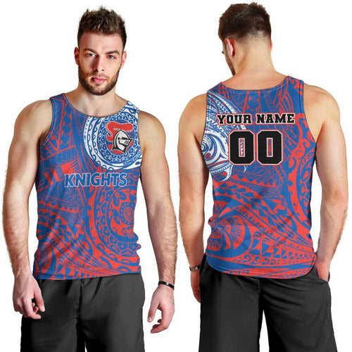 Personalized Newcastle Knights Men Tank Top Polynesian Tribal Chest and Sleeve Tattoo