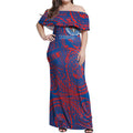 Personalized Newcastle Knights Off Shoulder Maxi Dress Polynesian Tribal Chest and Sleeve Tattoo