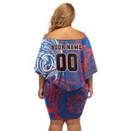 Personalized Newcastle Knights Off Shoulder Short Dress Polynesian Tribal Chest and Sleeve Tattoo