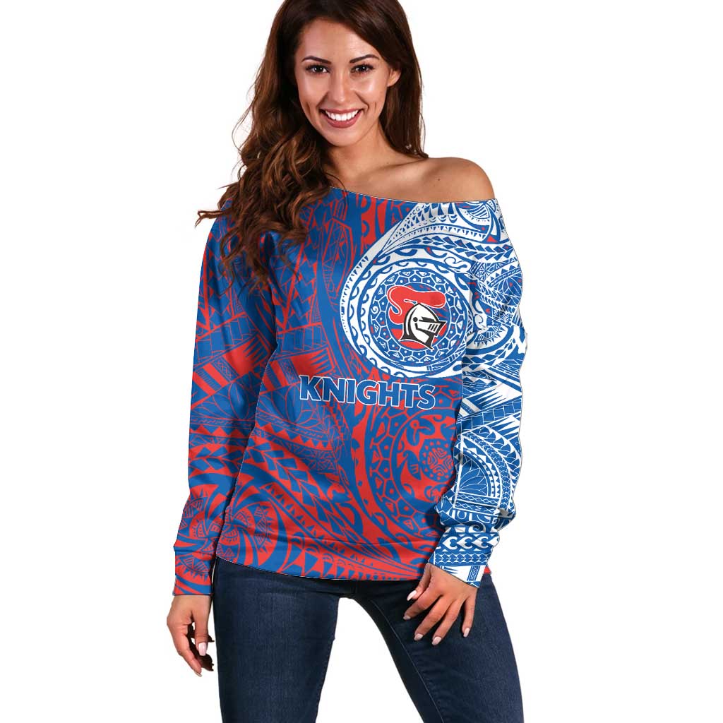 Personalized Newcastle Knights Off Shoulder Sweater Polynesian Tribal Chest and Sleeve Tattoo
