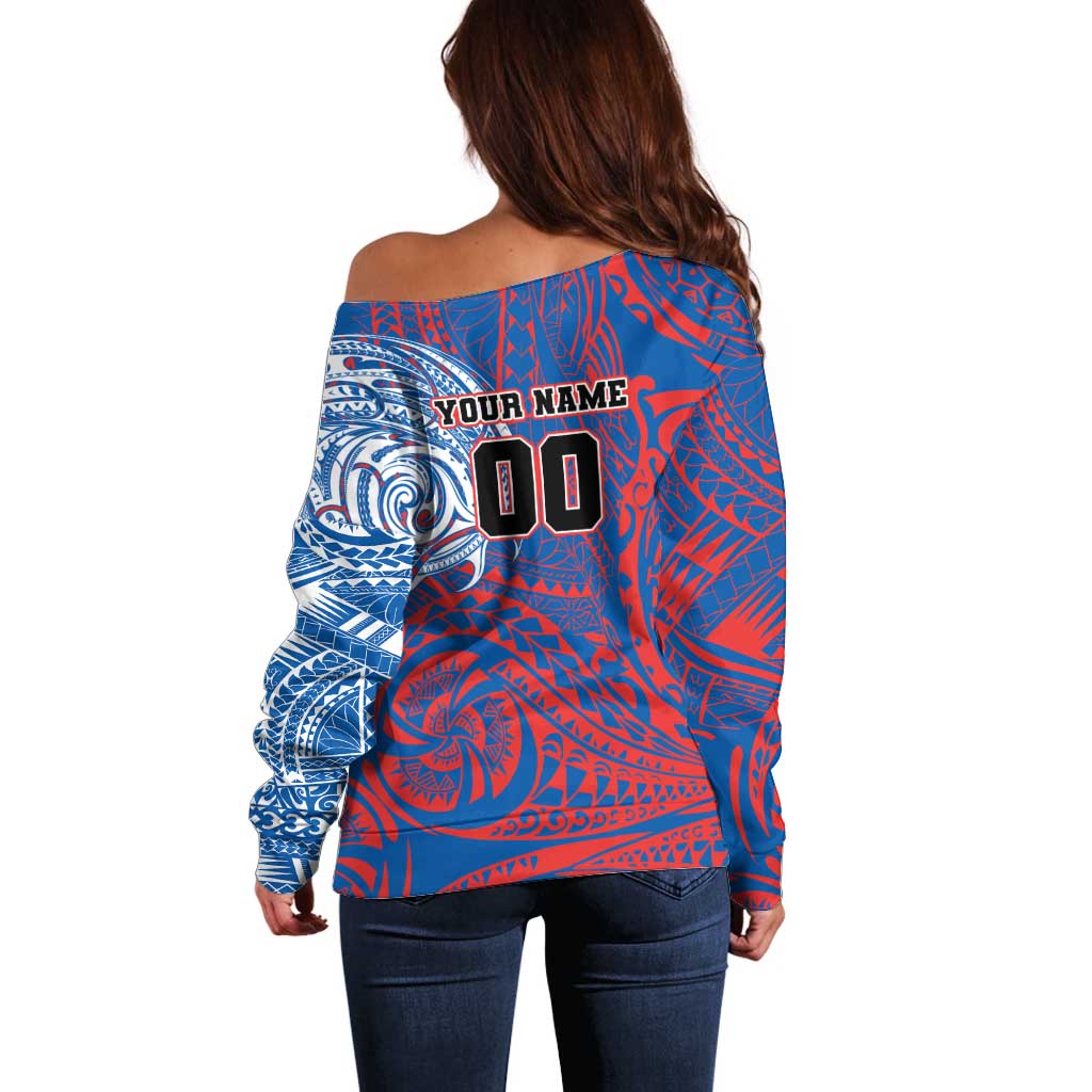 Personalized Newcastle Knights Off Shoulder Sweater Polynesian Tribal Chest and Sleeve Tattoo