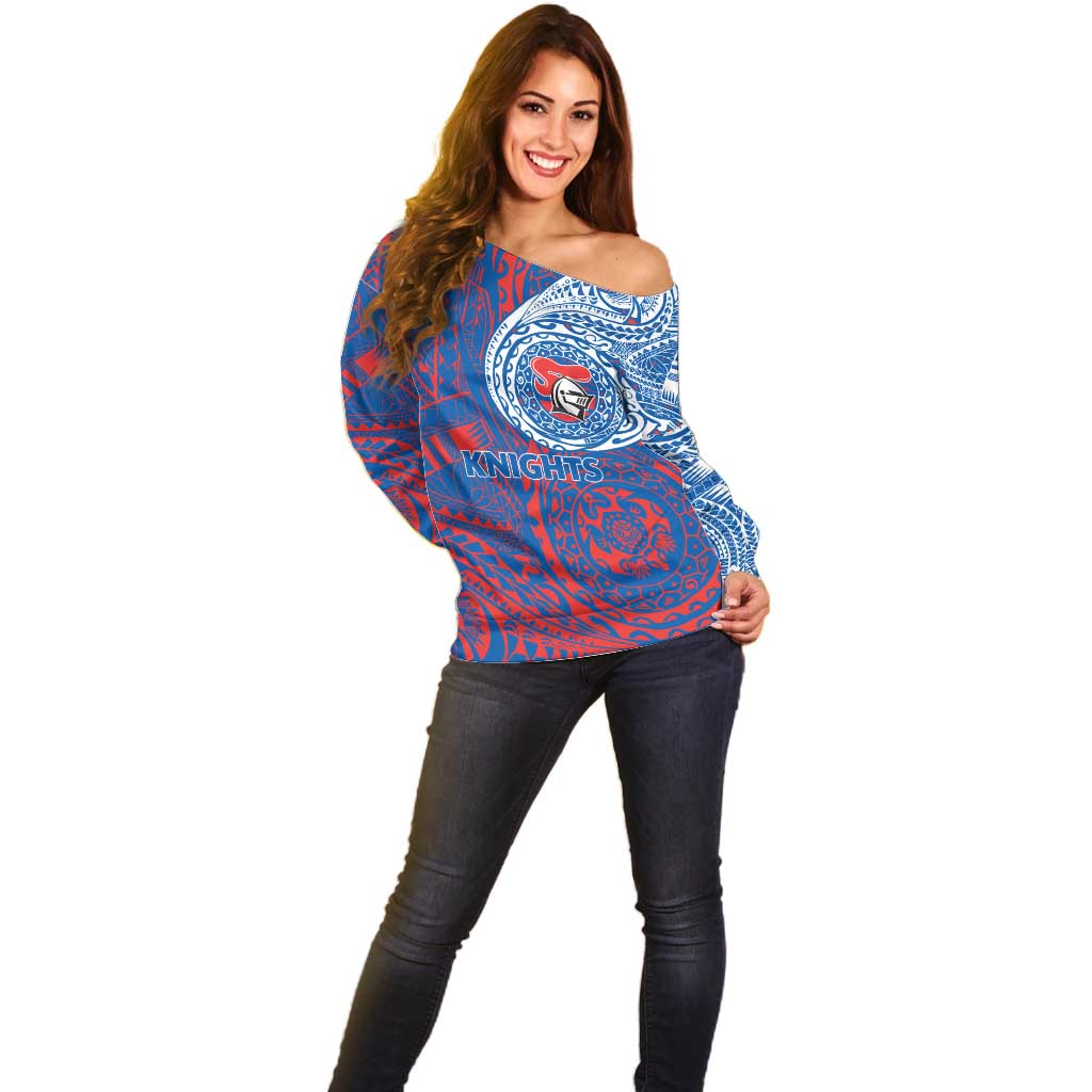Personalized Newcastle Knights Off Shoulder Sweater Polynesian Tribal Chest and Sleeve Tattoo