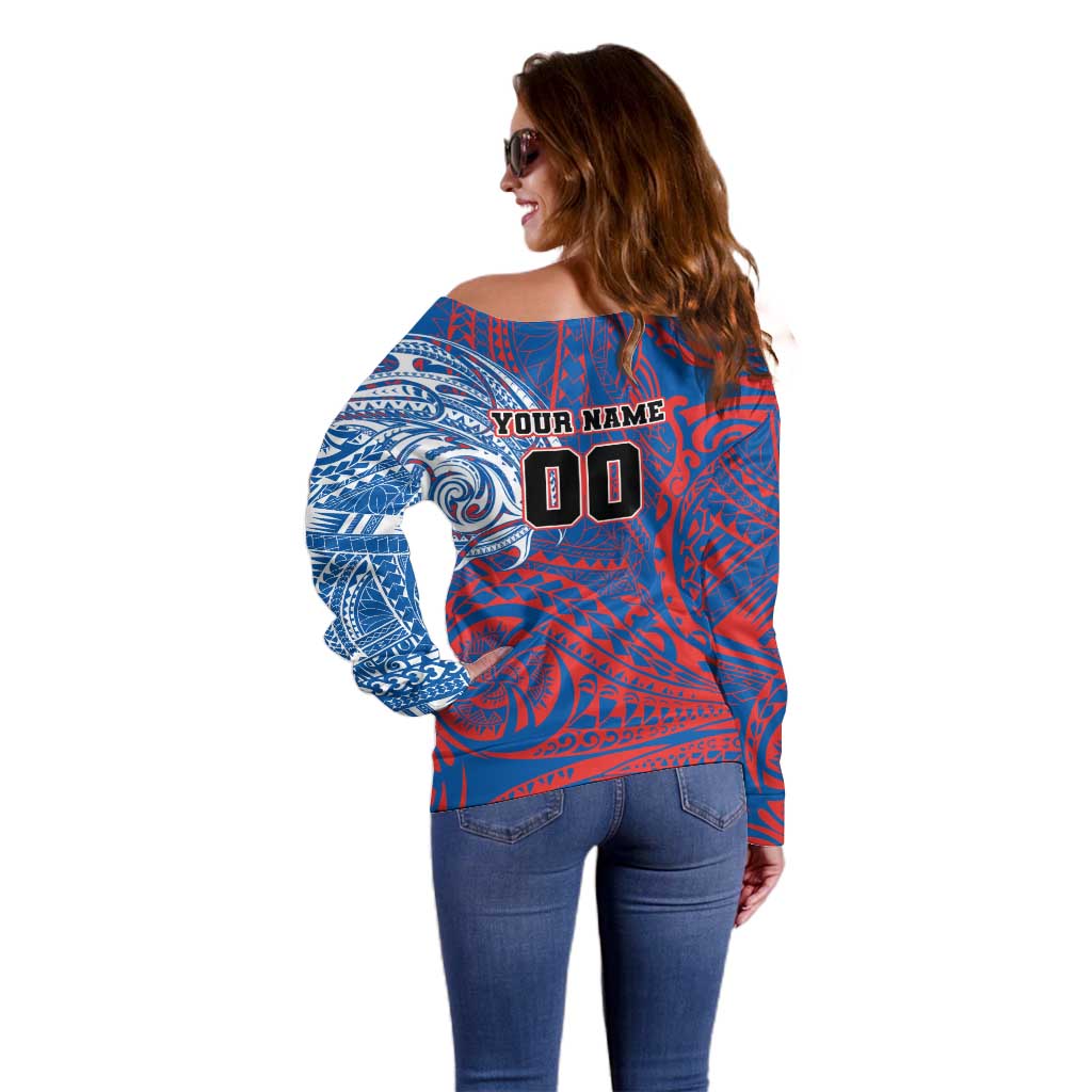 Personalized Newcastle Knights Off Shoulder Sweater Polynesian Tribal Chest and Sleeve Tattoo