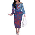 Personalized Newcastle Knights Off The Shoulder Long Sleeve Dress Polynesian Tribal Chest and Sleeve Tattoo